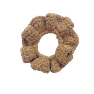 Πλεκτό scrunchie από βαμβακερό νήμα σε μουσταρδί χρώμα - νήμα, λαστιχάκια μαλλιών
