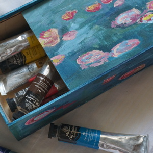 Ξύλινο κουτί, Νούφαρα - Monet - ζωγραφισμένα στο χέρι, κουτί - 3