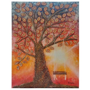 3D πίνακας ζωγραφικής Δέντρο με κούνια από πηλό, πάνω σε καμβά 60x80x4cm - πίνακες & κάδρα, πίνακες ζωγραφικής, δέντρο