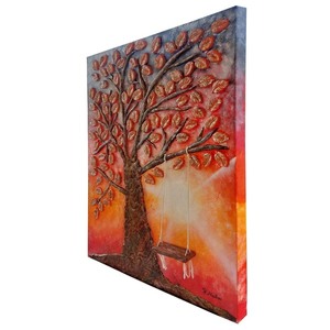 3D πίνακας ζωγραφικής Δέντρο με κούνια από πηλό, πάνω σε καμβά 60x80x4cm - πίνακες & κάδρα, πίνακες ζωγραφικής, δέντρο - 3