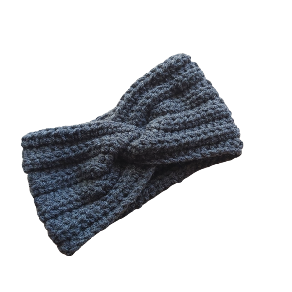 Χειροποίητη πλεκτή στριφτή κορδέλα ανθρακί από 100% ακρυλικό νήμα - μαλλί, turban, headbands