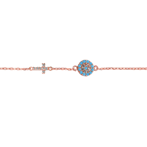 925° Discus + Cross BRACELET Βραχιόλι - Ροζ Επιχρυσωμένο Ασήμι Ζιργκόν - αλυσίδες, επιχρυσωμένα, ασήμι 925, χεριού, αυξομειούμενα