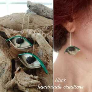 Σκουλαρίκια "μάτια" - ημιπολύτιμες πέτρες, χειροποίητα, κρεμαστά - 2