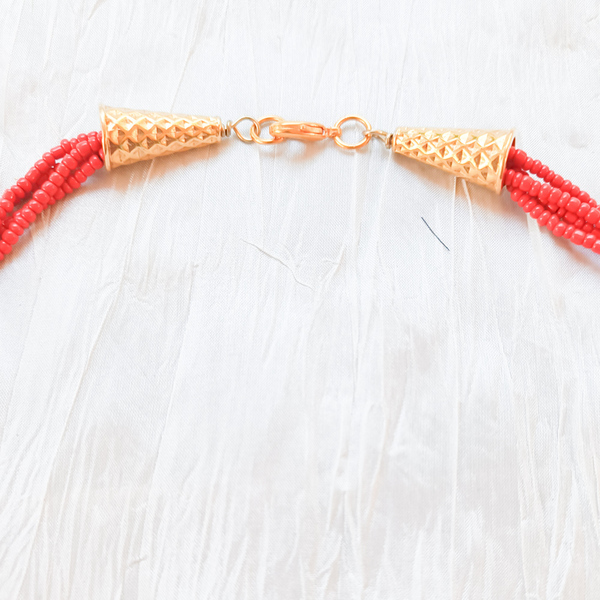 Κόκκινο κοντό κολιέ, 4πλο, στριφτό με seed beads - χάντρες, κοντά, πολύσειρα, seed beads - 5