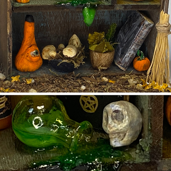 Halloween ξύλινη διακοσμητική βιβλιοθήκη μινιατούρα 19x16x7 εκ - ξύλο, halloween, διακοσμητικά, μινιατούρες φιγούρες - 4