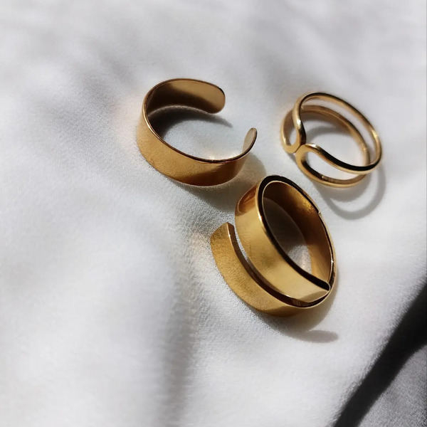Ατσάλινο χρυσό μεγάλο δαχτυλίδι - επιχρυσωμένα, ατσάλι, μεγάλα, αυξομειούμενα, φθηνά - 3