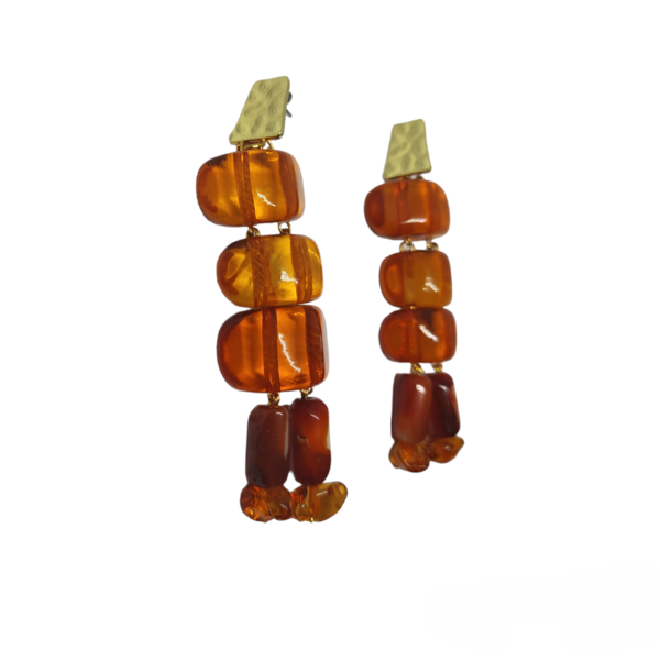 Σκουλαρίκια με ακανόνιστες πέτρες σε κοραλί χρώμα - ημιπολύτιμες πέτρες, καρφωτά, ατσάλι, μεγάλα