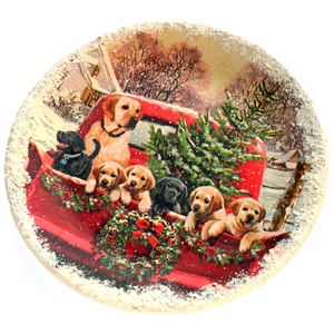 Χριστουγεννιάτικο διακοσμητικό κεραμικό πιάτο τοίχου με σκυλάκια - πηλός, διακοσμητικά, χριστουγεννιάτικα δώρα - 2