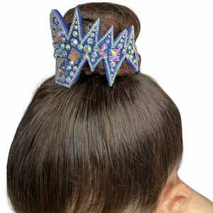 Χειροποίητο στέμμα για τα μαλλιά σε χρώμα ηλεκτρίκ - μαλλί, ύφασμα, headbands - 2