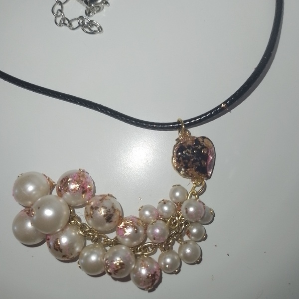 Hand made pearl heart - ημιπολύτιμες πέτρες, ύφασμα, μαργαριτάρι, τσόκερ, πέρλες