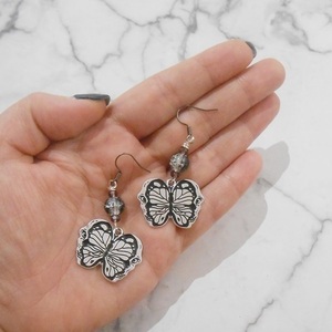 Σκουλαρίκια με charms, χάντρες και μεταλλικά στοιχεία, κρεμαστά Skull Butterfly earrings - πεταλούδα, χάντρες, ατσάλι, κρεμαστά, γάντζος - 4