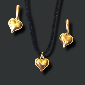 Set με καρδιές μπουλ χειροποίητες από μέταλλο German silver σε χρυσό - ορείχαλκος, καρδιά, set, μενταγιόν