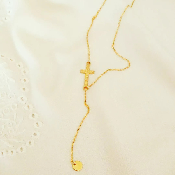 Κολιέ από ατσάλινη αλυσίδα και ατσάλινο σταυρό - charms, σταυρός, κοντά, ατσάλι - 2