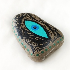 Ζωγραφιστή πέτρα μάτι - πέτρα, evil eye, διακοσμητικές πέτρες, γούρια - 2