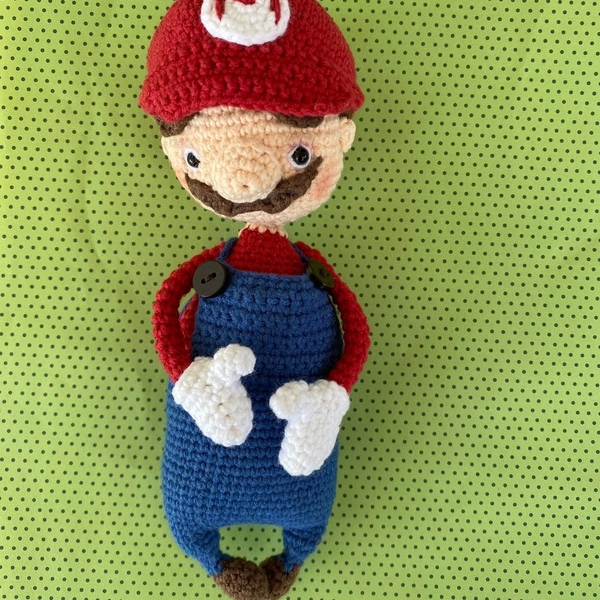 Super Mario πλεκτό κουκλάκι μπλε (23cm) - λούτρινα, amigurumi, σούπερ ήρωες - 5
