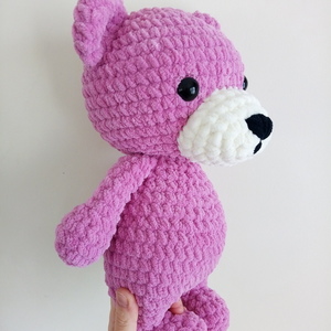Πλεκτό κουκλάκι αρκουδάκι amigurumi ροζ 38εκ. - λούτρινα, αρκουδάκι, δώρο γέννησης - 3