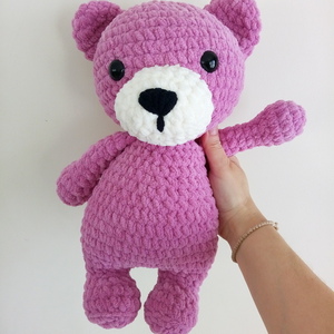Πλεκτό κουκλάκι αρκουδάκι amigurumi ροζ 38εκ. - λούτρινα, αρκουδάκι, δώρο γέννησης - 4