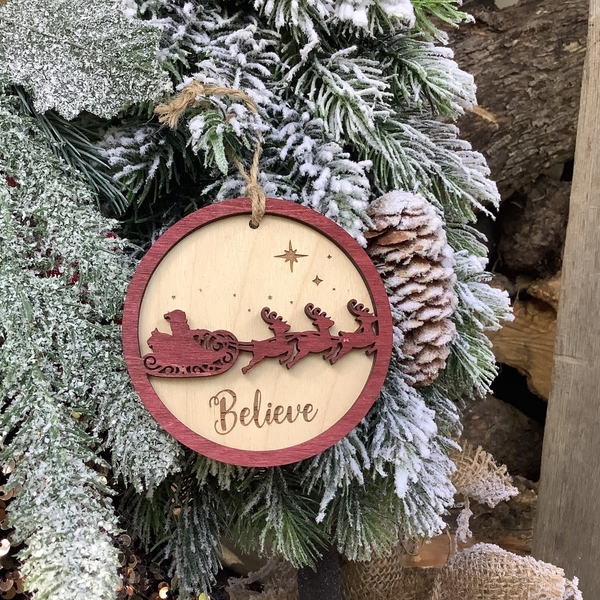 Ξύλινο Χριστουγεννιάτικο Κρεμαστό Στολίδι - Δώρο - Άγιος Βασίλης - Δέντρο - Διακοσμητικό - ξύλο, άγιος βασίλης, στολίδια, δέντρο, μπάλες - 2