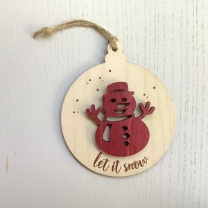 Ξύλινο Χριστουγεννιάτικο Κρεμαστό Στολίδι - Δώρο - Χιονάνθρωπος - Δέντρο - Διακοσμητικό - ξύλο, γιαγιά, στολίδια, δέντρο, μπάλες