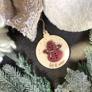 Ξύλινο Χριστουγεννιάτικο Κρεμαστό Στολίδι - Δώρο - Χιονάνθρωπος - Δέντρο - Διακοσμητικό - ξύλο, γιαγιά, στολίδια, δέντρο, μπάλες - 3