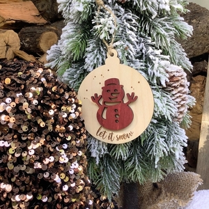 Ξύλινο Χριστουγεννιάτικο Κρεμαστό Στολίδι - Δώρο - Χιονάνθρωπος - Δέντρο - Διακοσμητικό - ξύλο, γιαγιά, στολίδια, δέντρο, μπάλες - 4