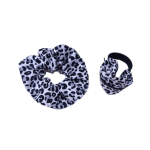 Scrunchies και πορτοφολάκι καρπού leopard ασπρόμαυρο 1 τεμ. (medium) - ύφασμα, πορτοφολάκι, για τα μαλλιά, λαστιχάκια μαλλιών
