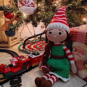 Χειροποίητη πλεκτή κούκλα ξωτικό - crochet, λούτρινα, χριστούγεννα, amigurumi - 2