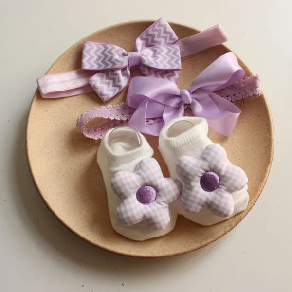 Purple Baby Girl Headband and Socks - δώρα για μωρά, αξεσουάρ μωρού, αξεσουάρ μαλλιών