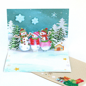 Χριστουγεννιάτικη 3d ευχετήρια κάρτα "Happy Holidays" με χιονάνθρωπους - χαρτί, 3d, χιονάνθρωπος, ευχετήριες κάρτες