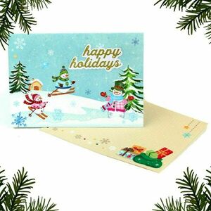 Χριστουγεννιάτικη 3d ευχετήρια κάρτα "Happy Holidays" με χιονάνθρωπους - χαρτί, 3d, χιονάνθρωπος, ευχετήριες κάρτες - 2