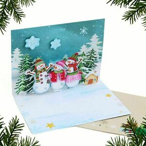 Χριστουγεννιάτικη 3d ευχετήρια κάρτα "Happy Holidays" με χιονάνθρωπους - χαρτί, 3d, χιονάνθρωπος, ευχετήριες κάρτες - 4