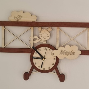 Παιδικό Ρολόι τοίχου ξύλινο αεροπλανάκι 38x27cm (2 αποχρώσεων) - ξύλο, κορίτσι, αεροπλάνο, ρολόγια, προσωποποιημένα - 4