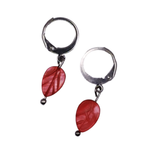 Σκουλαρίκια με φύλλο φίλντισι κόκκινο-3 εκ - ημιπολύτιμες πέτρες, ατσάλι, κρεμαστά, φθηνά
