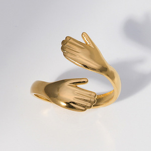 Ατσάλινο Δαχτυλίδι HANDS σε χρυσό χρώμα αυξομειούμενο - γεωμετρικά σχέδια, ατσάλι, αυξομειούμενα, φθηνά