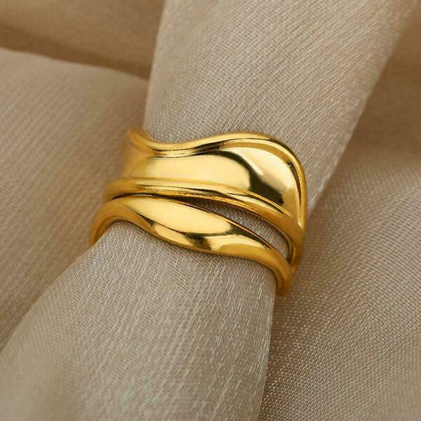 Ατσάλινο Δαχτυλίδι MILENA σε χρυσό χρώμα αυξομειούμενο μέγεθος - γεωμετρικά σχέδια, ατσάλι, αυξομειούμενα, φθηνά - 2