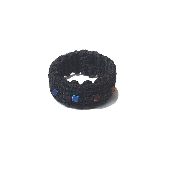 Δαχτυλίδι unisex μακραμέ, με ημιπολύτιμες χάντρες. Μέγεθος 10 (διάμετρος 19mm) - ημιπολύτιμες πέτρες, μακραμέ, χειροποίητα, χάντρες, σταθερά