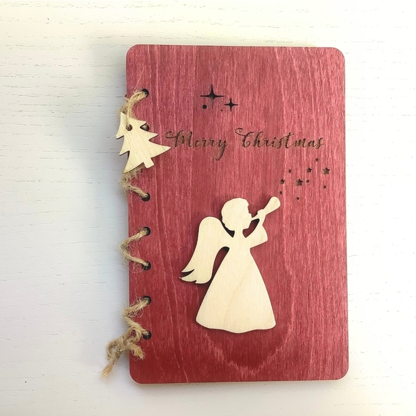 Ξύλινη Προσωποποιημένη Χριστουγεννιάτικη Ευχητήρια Κάρτα - Αναμνηστικό - Διακοσμητικό - Δώρο - Γιορτινή - ξύλο, σπίτι, αγγελάκι, ευχετήριες κάρτες, προσωποποιημένα
