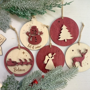 Σετ 5τμχ Ξύλινα Χριστουγεννιάτικα Στολίδια - Διακοσμητικά - Σπίτι - Δώρο - Γραφείο - ξύλο, αγγελάκι, στολίδια, δέντρο, μπάλες - 3