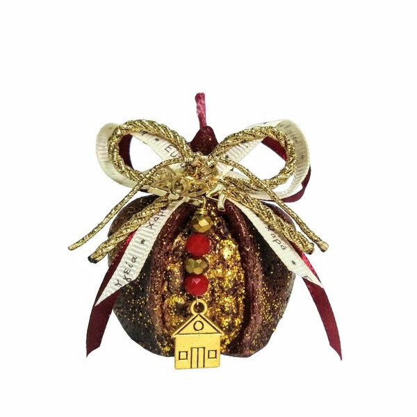 Γούρι 2024 αρωματικό κερί ρόδι μπορντό-χρυσό 6×6cm - γούρι, ρόδι, χριστουγεννιάτικα δώρα, γούρια, πρωτοχρονιά, κεριά & κηροπήγια