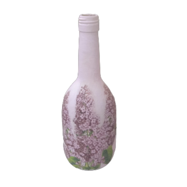 Γυάλινο διακοσμητικό μπουκάλι με ντεκουπάζ - γυαλί, ντεκουπάζ, διακοσμητικά μπουκάλια, ανοιξιάτικα λουλούδια - 2