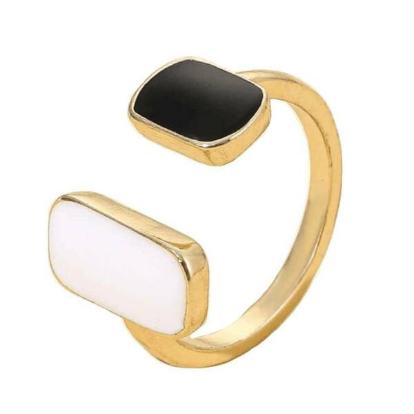 Γυναικείο Δαχτυλίδι - Cuff Ring Χρυσό με Άσπρη και Μαύρη Πέτρα - επιχρυσωμένα, ορείχαλκος, γεωμετρικά σχέδια, σταθερά, φθηνά