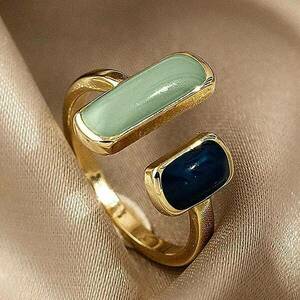 Γυναικείο Δαχτυλίδι - Cuff Ring Χρυσό με Πράσινη και Μπλε Πέτρα - επιχρυσωμένα, ορείχαλκος, γεωμετρικά σχέδια, σταθερά, φθηνά