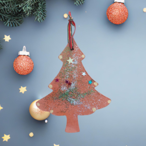 Χειροποίητο Χριστουγεννιάτικο στολίδι δέντρο με αστεράκια,. - ξύλο, αστέρι, νονά, στολίδια, δέντρο - 2