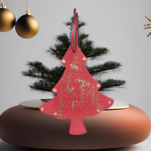Χειροποίητο Χριστουγεννιάτικο στολίδι δέντρο κόκκινο με χρυσόσκονη. - ξύλο, νονά, μαμά, στολίδια, δέντρο - 3