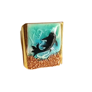 Δαχτυλίδι τετράγωνο με τρισδιάστατη θαλασσινή εικόνα - χαλκός, μεγάλα, δώρα γενεθλίων, αυξομειούμενα, δώρα για γυναίκες