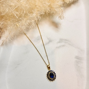 Blue royal necklace - ορείχαλκος, κοντά, ατσάλι, μπλε χάντρα, μενταγιόν - 2