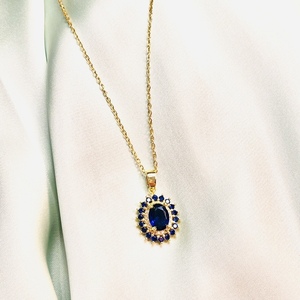 Blue royal necklace - ορείχαλκος, κοντά, ατσάλι, μπλε χάντρα, μενταγιόν - 3