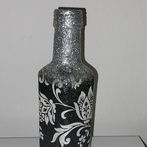 Διακοσμητικό μπουκάλι ασπρόμαυρο 120ml - γυαλί, διακοσμητικά μπουκάλια - 2