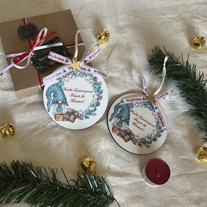 Χριστουγεννιάτικο στολίδι με ευχές - ξύλο, χριστουγεννιάτικα δώρα, στολίδια, προσωποποιημένα, μπάλες - 2