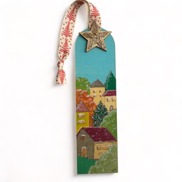 Σελιδοδείκτης ξύλινος 18* 5 cm ζωγραφισμένος στο χέρι - ξύλινο αστέρι - ξύλο, αστέρι, δασκάλα, στολίδια